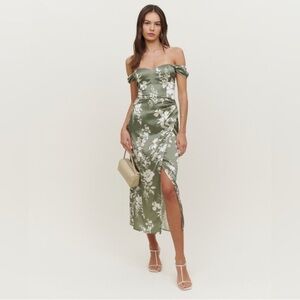 Reformation Strapless Green Floral Dress